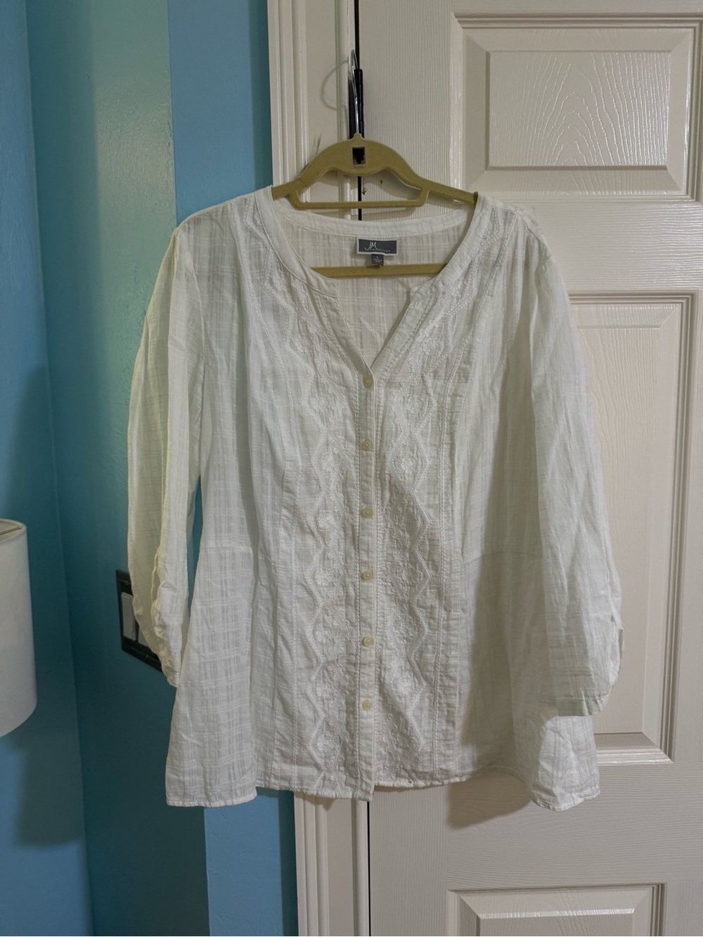 Ultra soft Cotton White Embroidered Button-Front Women's Top
